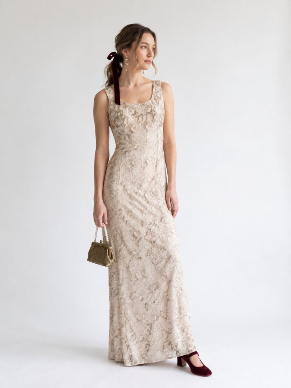 Vintage Y2K Rimini by Shaw Embellished Lace Maxi Gown Ivory Size 6